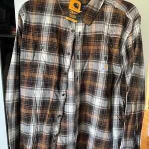 Carhartt Men's Brown, Black and White Plaid Button-Down Shirt